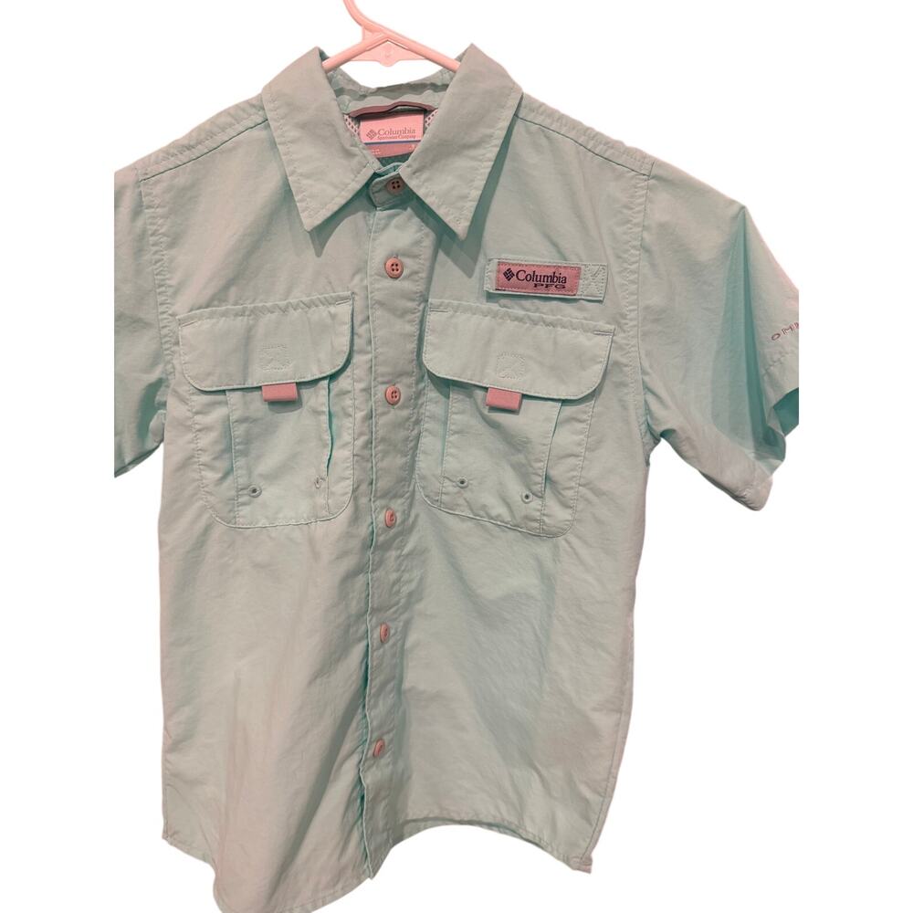 Columbia PFG Bahama Short Sleeve Fishing Shirt Mint Green Boys Small S 8